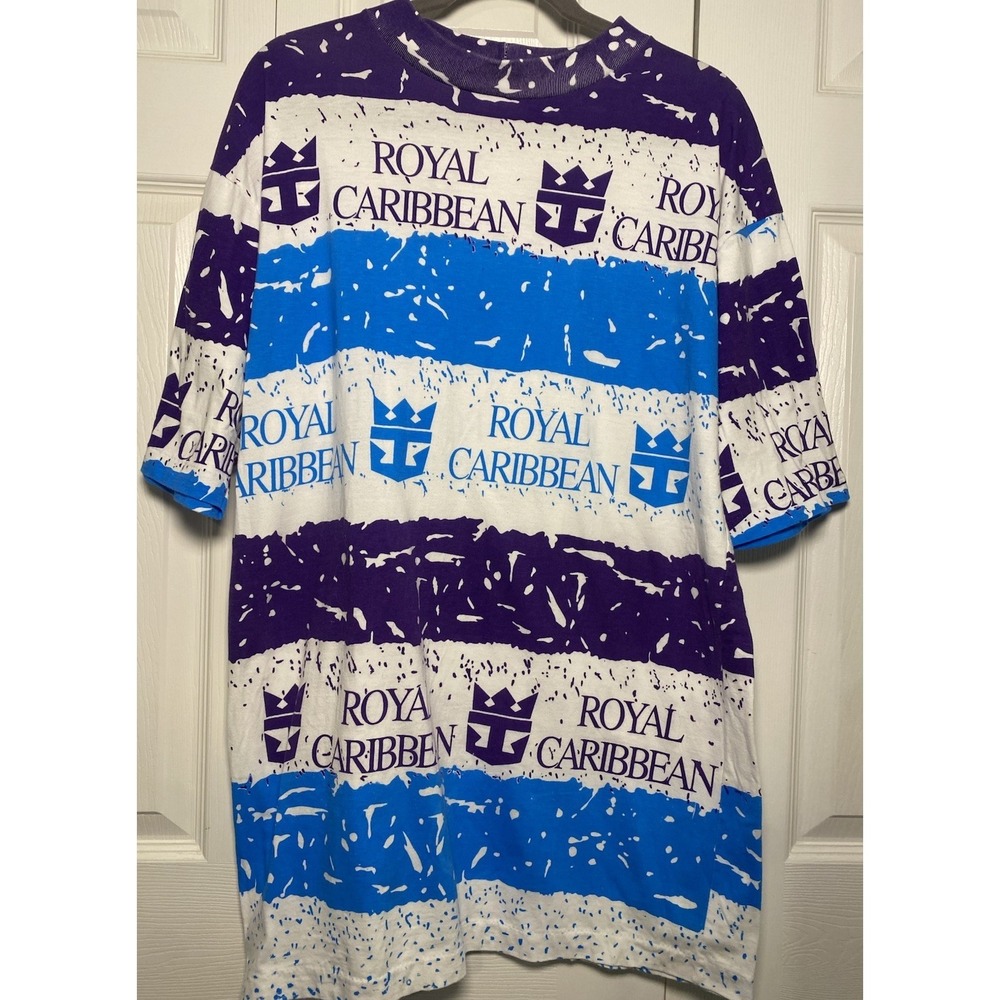 Vintage Royal Caribbean Logo Party Shirt Mens OSFA Cruise Graphic 90s Cotton Med